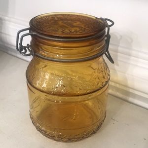 Vintage Floral Cove Amber Glass Wire Bale Canister 1L Made In Italy